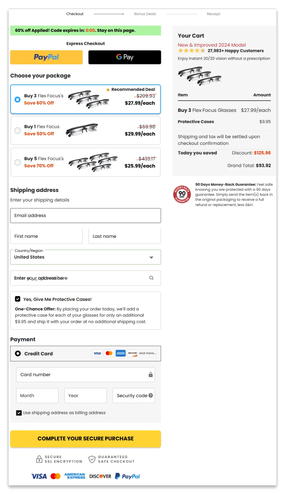 Flex Focus Glasses secure checkout page
